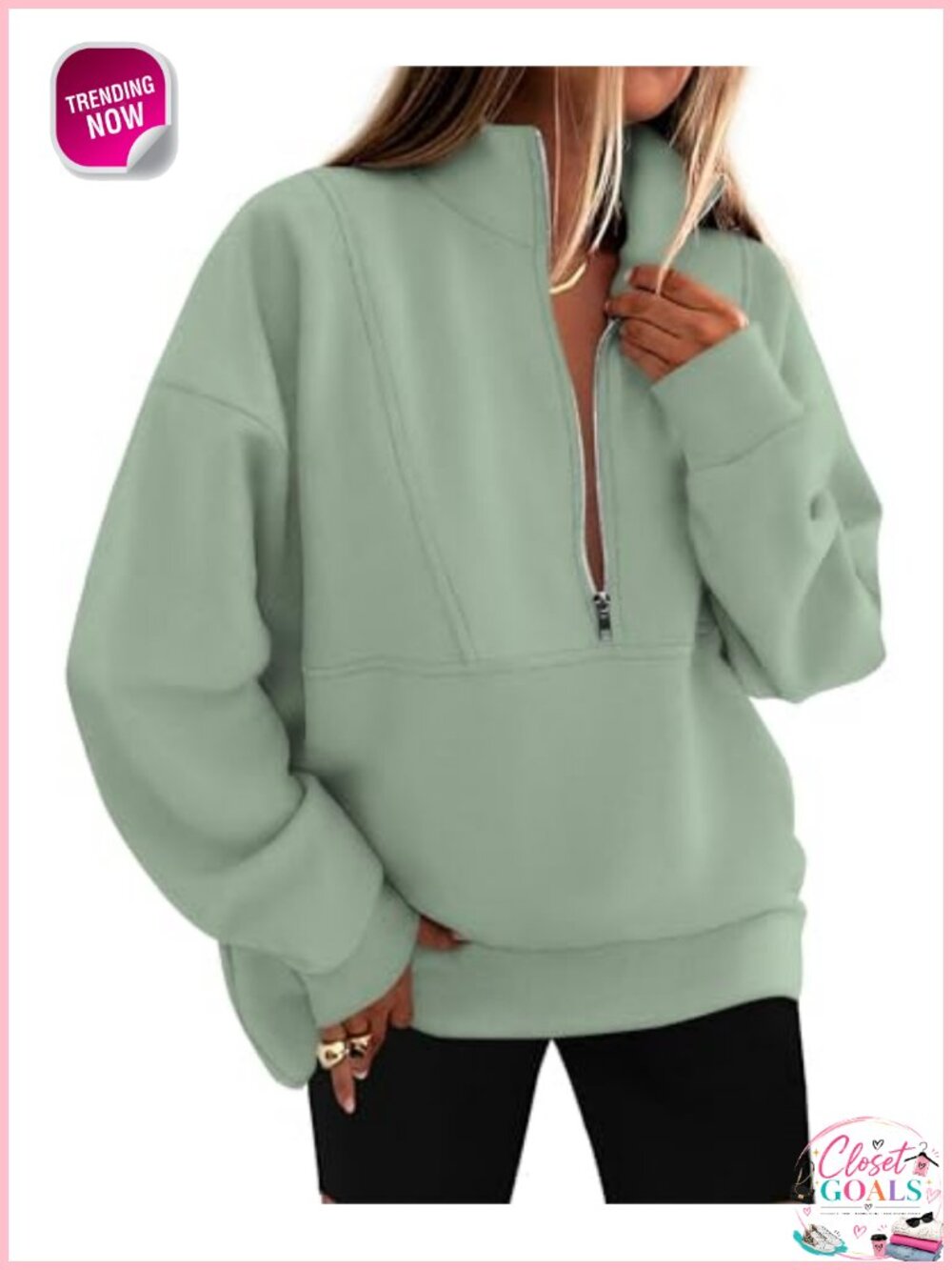 Half Zip Pullover Sweatshirt Mock Neck Oversized Fleece Lined Cotton Blend